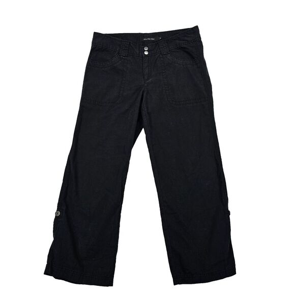 Calvin Klein Jeans Womens Black Stretch Cropped Pants Mid Rise Flat Front Size 6 - Picture 1 of 13